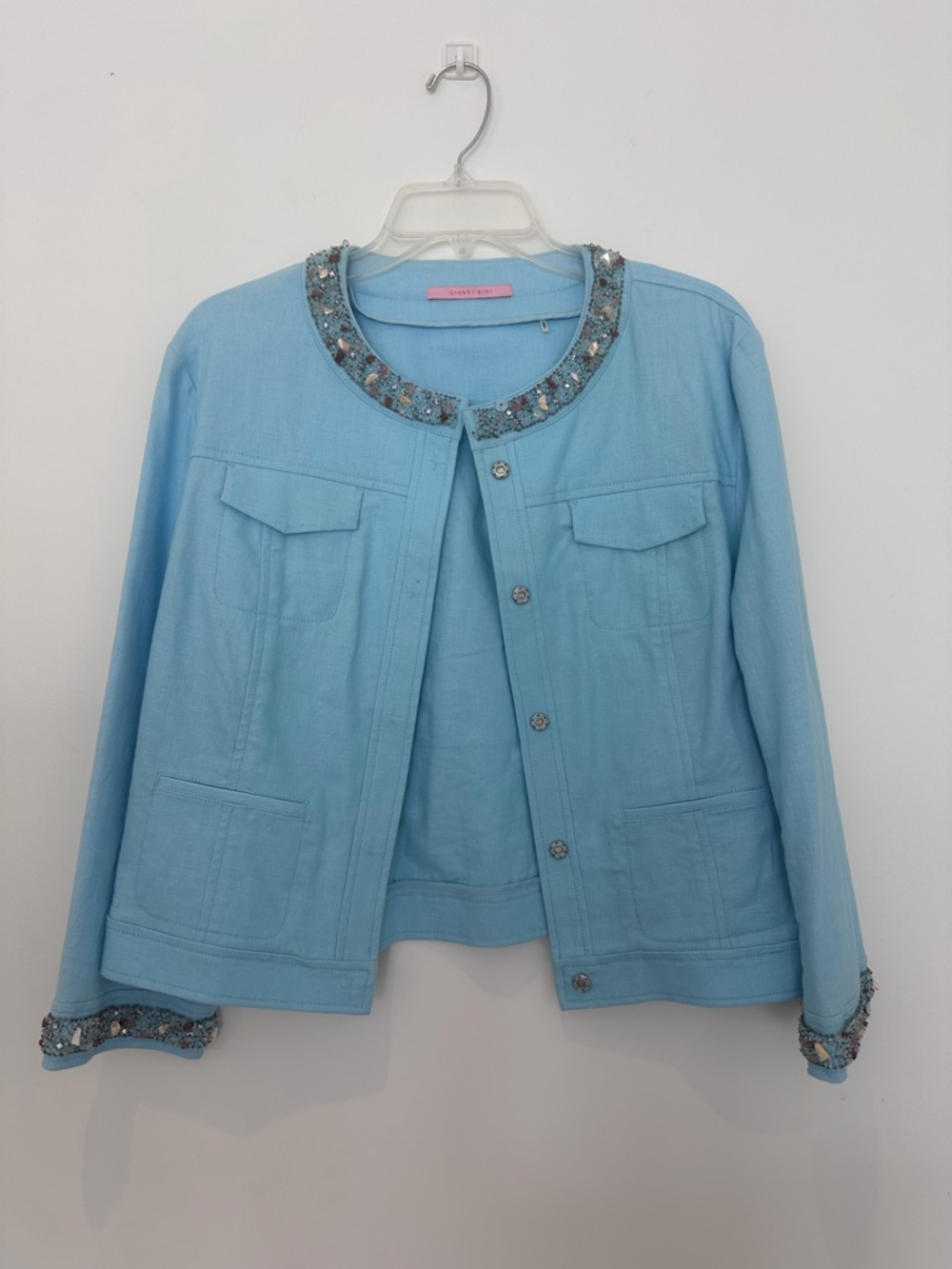Gianni Bini Light Blue Beaded & Embellished Cropped Jacket